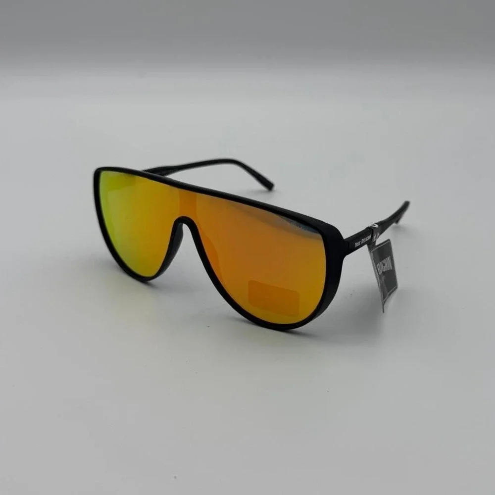 True Religion Black Shield Sunglasses - Silver Mirror‎ Lens Futuristic Y2K Style